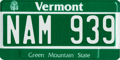 VT license plate NAM939