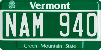 VT license plate NAM940