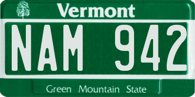 VT license plate NAM942