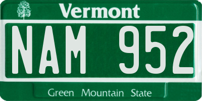 VT license plate NAM952