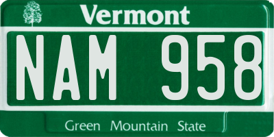 VT license plate NAM958