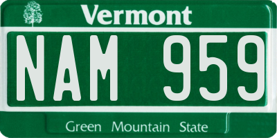 VT license plate NAM959
