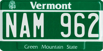 VT license plate NAM962
