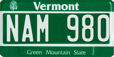 VT license plate NAM980