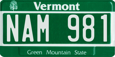VT license plate NAM981