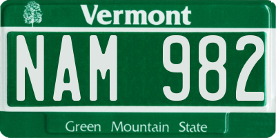 VT license plate NAM982