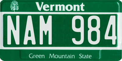 VT license plate NAM984