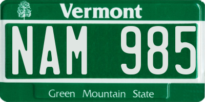 VT license plate NAM985