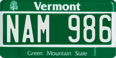 VT license plate NAM986