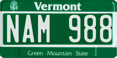 VT license plate NAM988