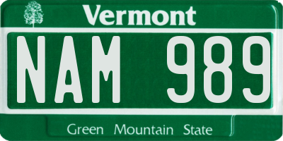 VT license plate NAM989
