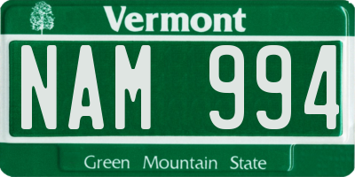VT license plate NAM994