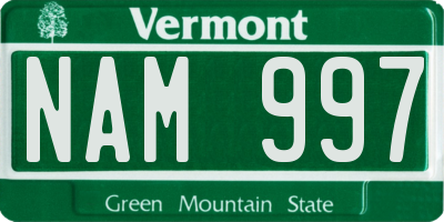 VT license plate NAM997