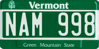 VT license plate NAM998
