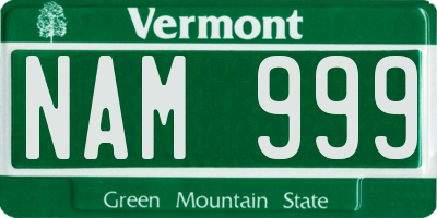 VT license plate NAM999