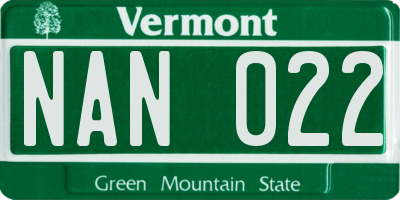 VT license plate NAN022