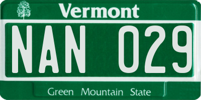 VT license plate NAN029