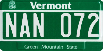 VT license plate NAN072