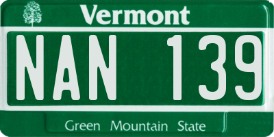 VT license plate NAN139
