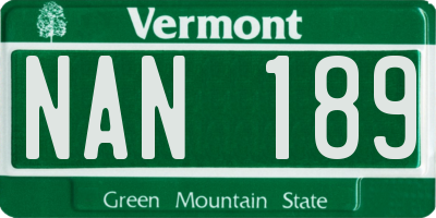 VT license plate NAN189