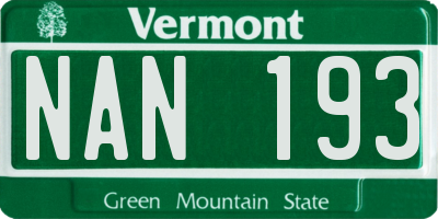 VT license plate NAN193