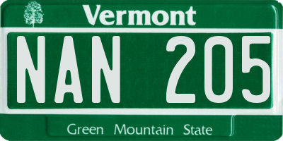 VT license plate NAN205
