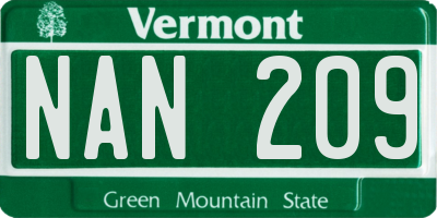 VT license plate NAN209