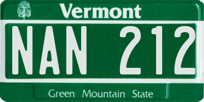 VT license plate NAN212