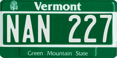 VT license plate NAN227