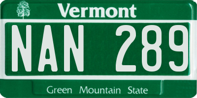 VT license plate NAN289