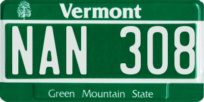 VT license plate NAN308