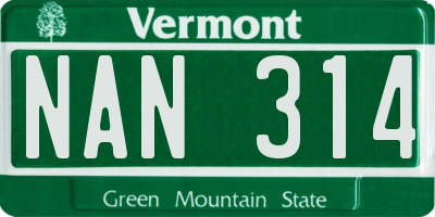 VT license plate NAN314