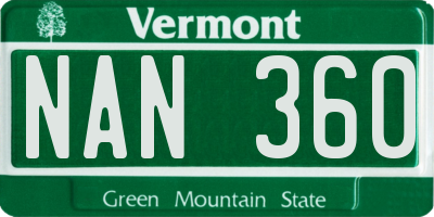 VT license plate NAN360