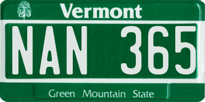 VT license plate NAN365
