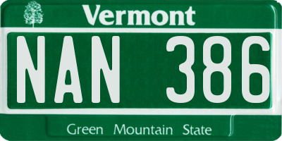 VT license plate NAN386