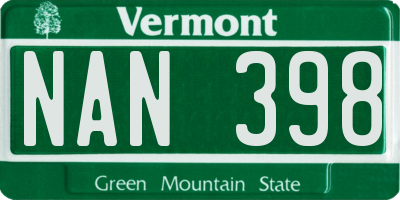 VT license plate NAN398