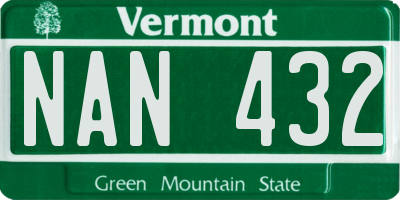 VT license plate NAN432