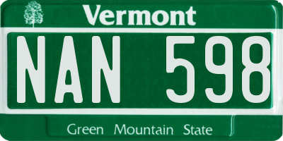 VT license plate NAN598