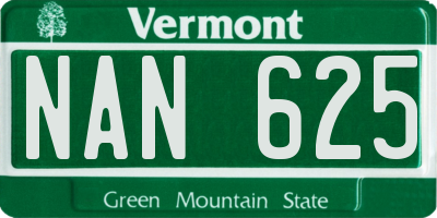 VT license plate NAN625