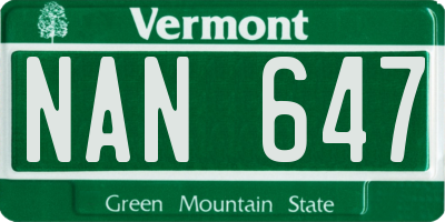 VT license plate NAN647