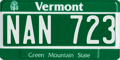 VT license plate NAN723