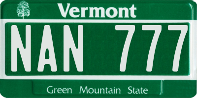 VT license plate NAN777