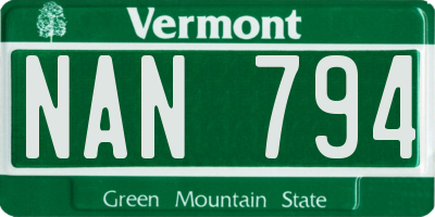 VT license plate NAN794