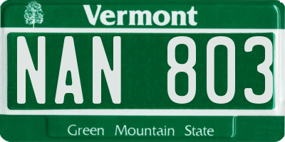 VT license plate NAN803
