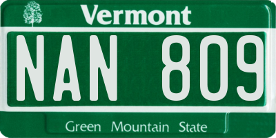 VT license plate NAN809