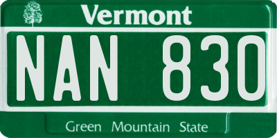 VT license plate NAN830