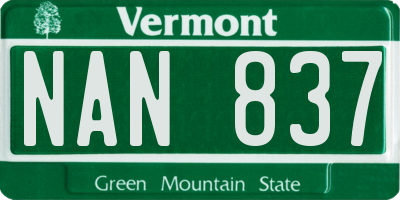 VT license plate NAN837