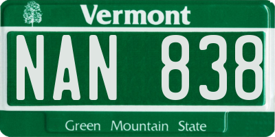 VT license plate NAN838