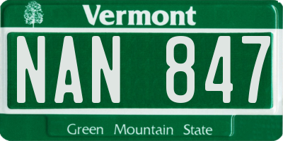 VT license plate NAN847