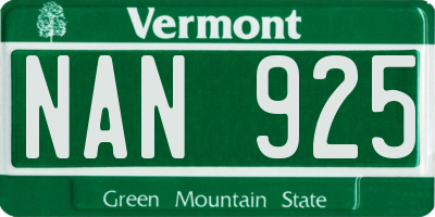 VT license plate NAN925